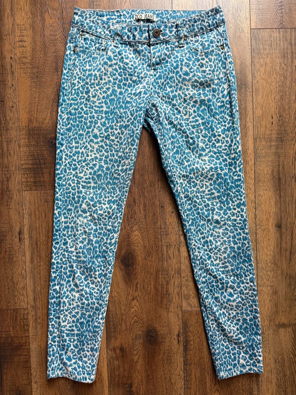 Indie Sleaze ZCO Jeans Teal Leopard Print Skinny Jeans Size 9